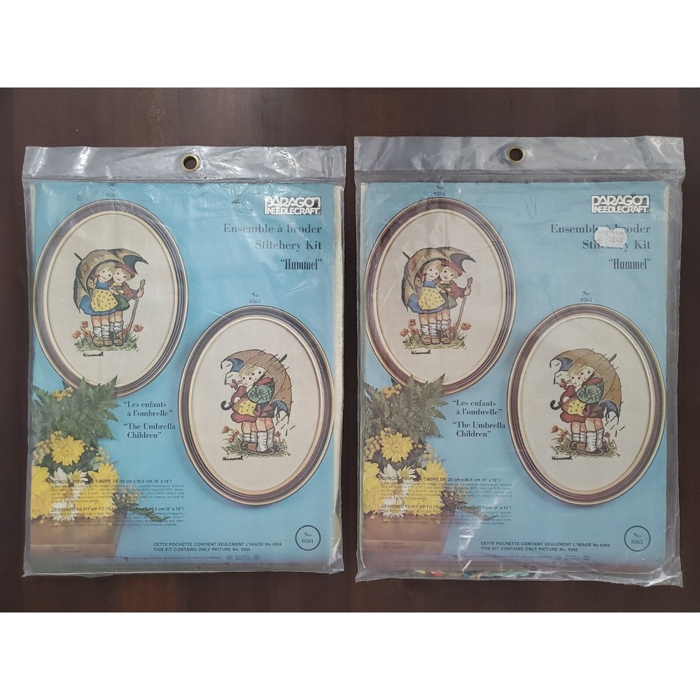 Matching Pair Hummel Paragon Stitchery Kits Umbrella Children 0364 0365 Crewel